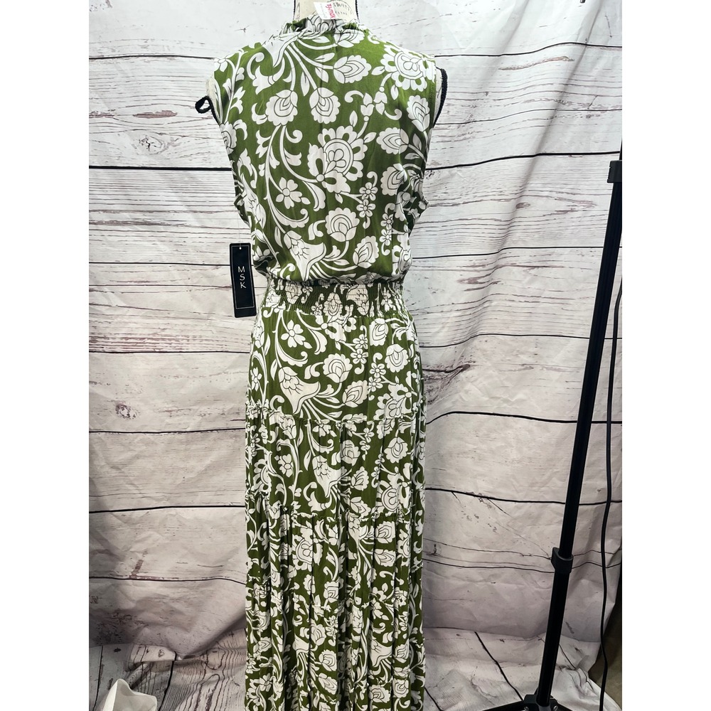 MSK Womens Pesto Green Floral Paisley Tiered Maxi Dress Smocked Waist Size M NEW - Picture 4 of 4